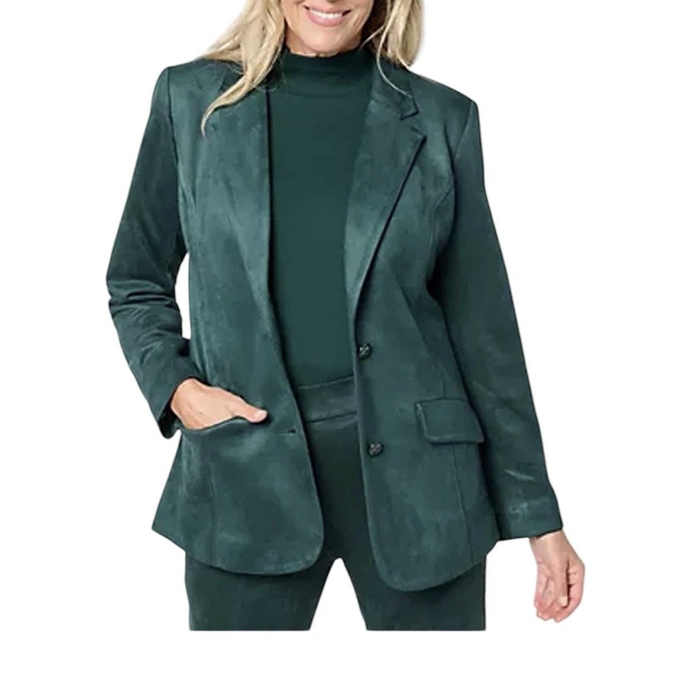 Isaac Mizrahi Live! Estate Green Emerald Faux Suede Blazer Womens 3X Lining NEW